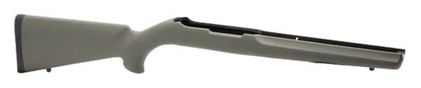 Ergonomic gray polymer gun stock for enhanced comfort and accuracy in tactical rifles.