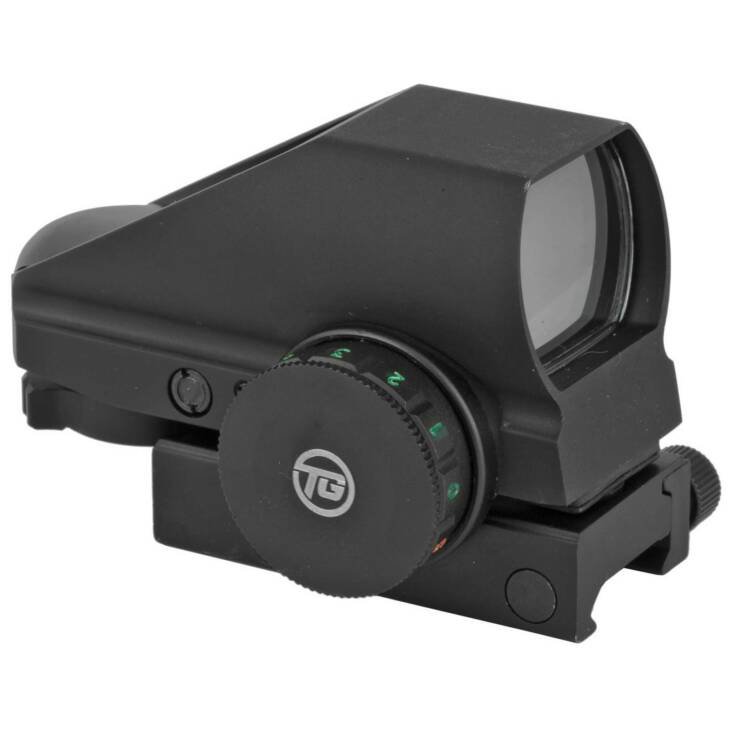 Compact red dot sight with adjustable brightness and secure mounting for precision shooting.