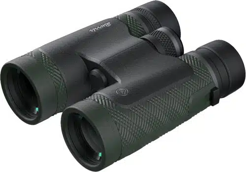 Lightweight dark green binoculars with ergonomic grip for hiking, birdwatching, and outdoor adventures.