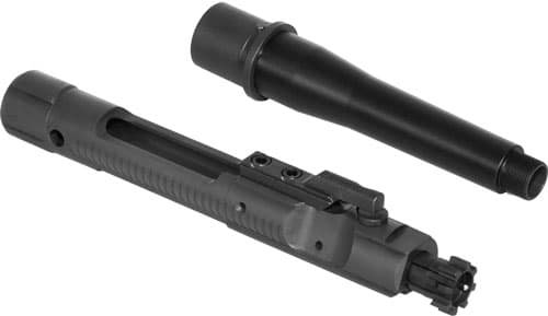 Durable bolt carrier group and muzzle device for enhanced firearm performance and reliability.