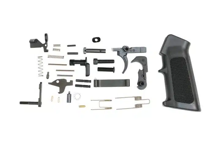 Disassembled firearm parts for repair and maintenance, showcasing essential components and intricate designs.
