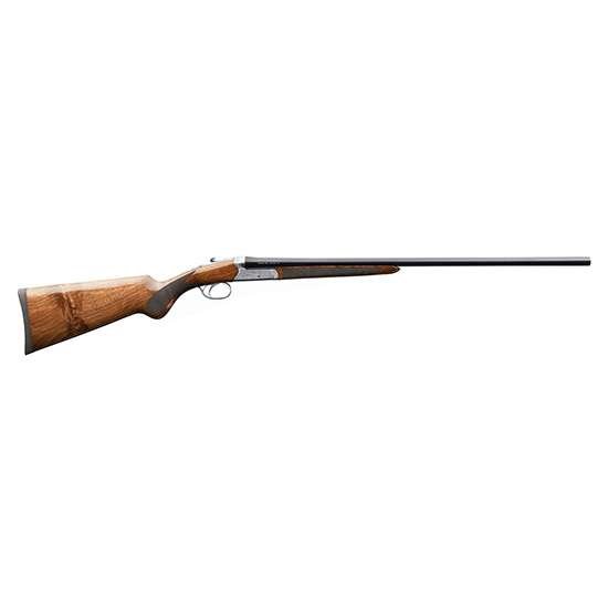 Timeless side-by-side shotgun with polished wood stock, perfect for hunting and collectors.