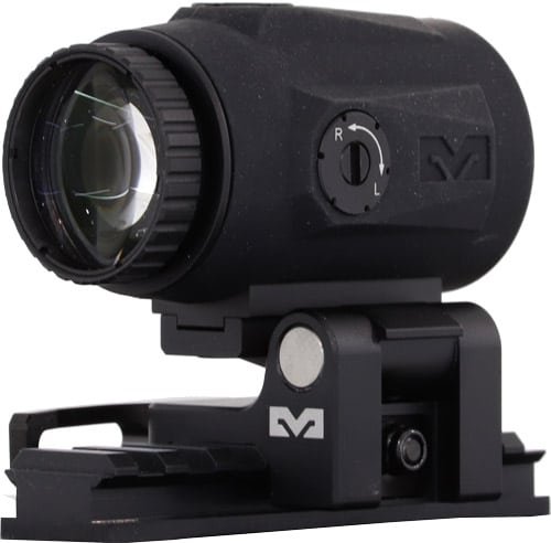 High-tech tactical optics device with quick-release mounting for precision aiming and observation.