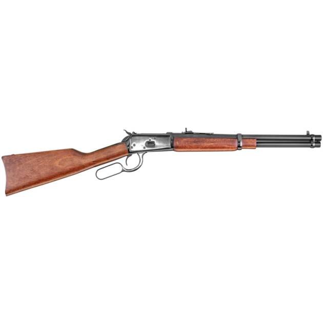 Classic lever-action rifle with elegant wood stock and blued metal finish, ideal for collectors.