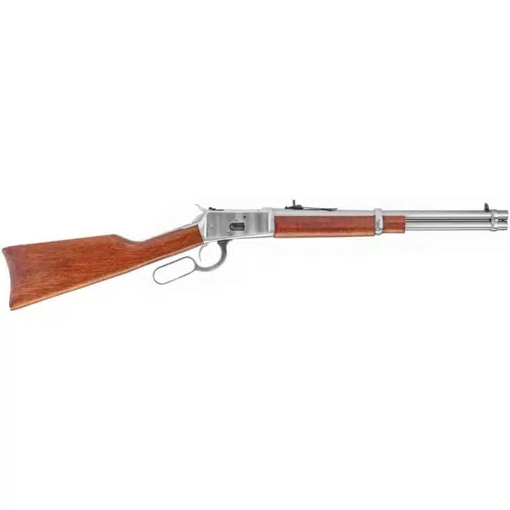 Timeless classic lever-action rifle with polished barrel and elegant wooden stock.
