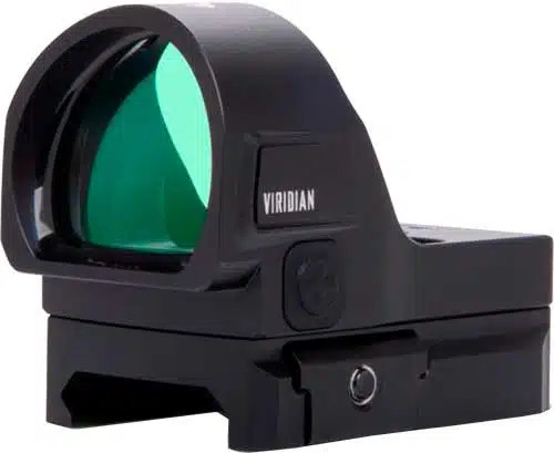 Viridian Compact Reflex Sight: sleek design, green lens, durable, easy mounting, precise adjustments.