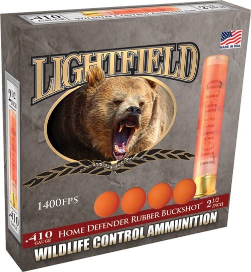 Lightfield Home Defender .410 Rubber Buckshot: Non-lethal wildlife control ammunition for safe encounters.