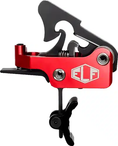 ELF Precision Trigger Assembly: Ergonomic, customizable, and sleek red design for improved shooting performance.