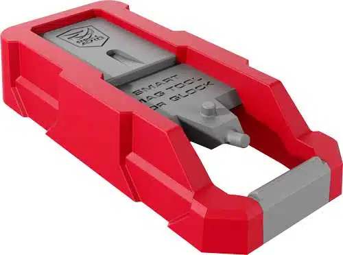 Bright red digital caliper for precise measurements, featuring a backlit display and versatile settings.