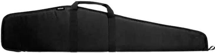 Sleek black rifle case with weather resistance, secure zipper, and durable handle for easy transport.