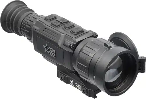 Compact thermal imaging scope for hunting and surveillance, featuring ergonomic design and quick-access controls.