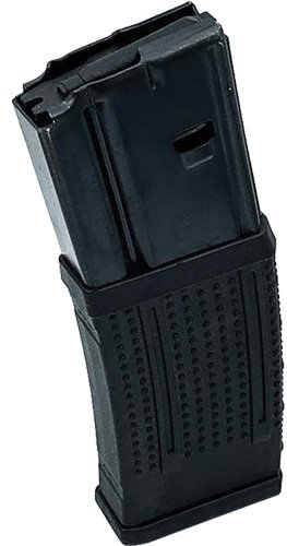 Durable polymer rifle magazine with grip, window for round visibility, and reliable feeding design.