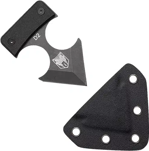 D2 Tactical Knife: durable, ergonomic design with matte black blade and versatile sheath for outdoor use.