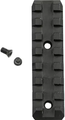 Durable black tactical rail system for versatile accessory mounting on firearms or gear.