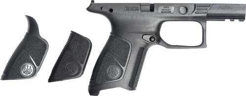 Modern semi-automatic pistol frame with customizable grip panels for enhanced comfort and control.