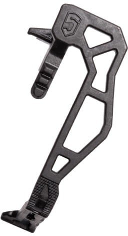 Versatile black plastic accessory with hook for secure mounting and ergonomic grip for outdoor use.