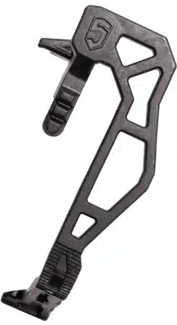 Versatile black plastic accessory with hook for secure mounting and ergonomic grip for outdoor use.