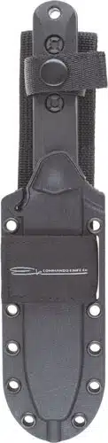 Durable tactical knife sheath with secure closure, ventilation, and versatile attachment options for outdoor use.