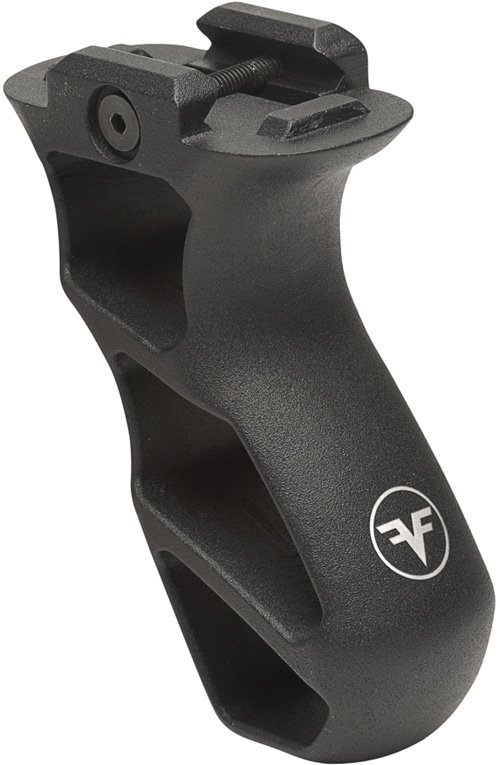 Durable ergonomic vertical foregrip for firearms, enhancing control and stability during shooting.