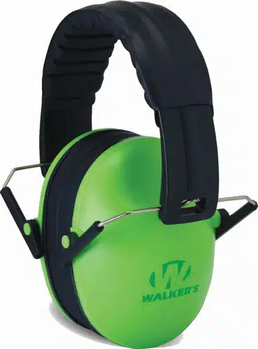 Walkers Green Noise-Reducing Earmuffs: Comfortable, adjustable, and highly visible for effective noise protection.