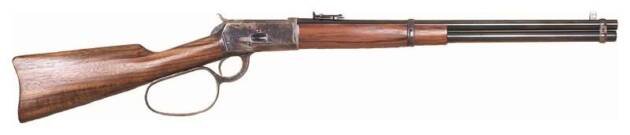 Classic lever-action rifle with polished metal and hardwood stock, perfect for collectors and sport shooting.