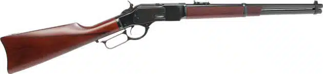 Classic lever-action rifle with polished metal barrel and rich wood stock for accurate shooting.