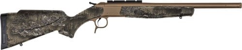 Camouflage hunting rifle with precision barrel, ergonomic design, and durable synthetic stock for accuracy.