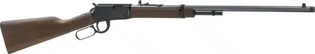 Classic lever-action rifle with a polished barrel and wooden stock, perfect for hunting.