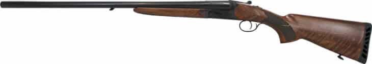 Elegant over-and-under shotgun with dual barrels and rich wooden stock, ideal for hunting and sport.