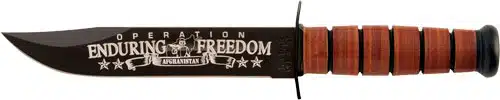 Commemorative tactical knife honoring Operation Enduring Freedom with a sleek design and secure handle.