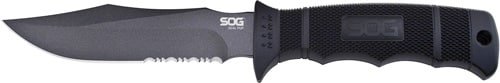 Durable tactical folding knife with a serrated steel blade and ergonomic textured grip for outdoor use.