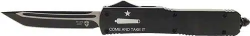 Sleek modern OTF tactical knife with polished steel blade and ergonomic grip for everyday use.