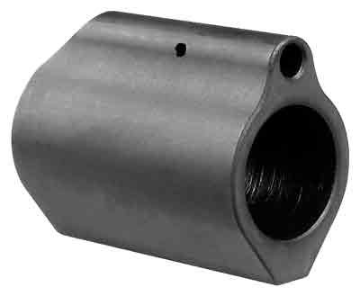 Durable matte black gas block for reliable performance in gas-operated rifle systems.