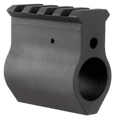 Durable black gas block for reliable gas cycling in gas-operated firearms, featuring customizable design.