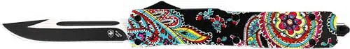 Vibrant artistic utility knife with a sleek blade, ideal for collectors and practical use.