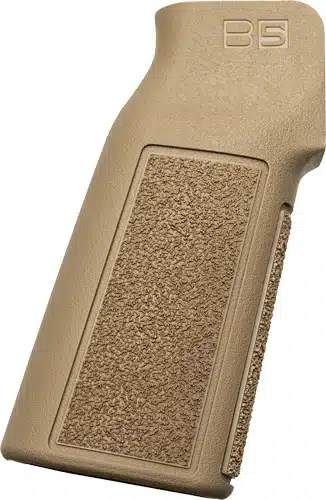 Durable tan vertical grip for firearms by B5, ensuring optimal control and performance.