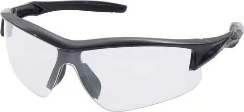 Ergonomic black sports sunglasses with transparent lenses for maximum visibility and comfort outdoors.