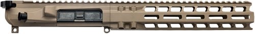 Modular tactical matte tan rifle upper receiver with custom rail system and heat ventilation.