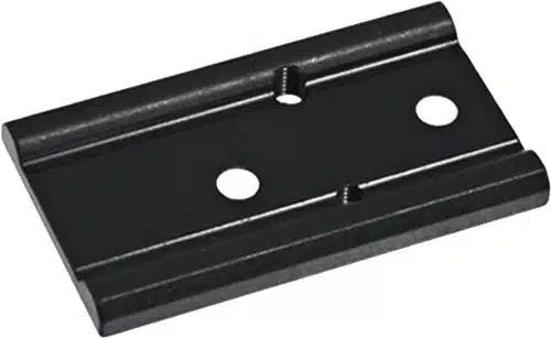 Durable black metal mounting plate with holes for secure installation in various applications.