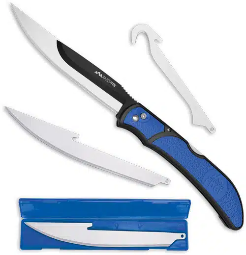 Versatile fishing knife set with ergonomic handle and spare blades for precise fish preparation.