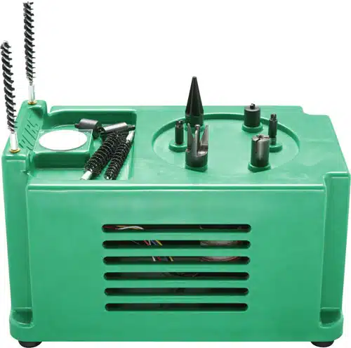 Versatile green tool with interchangeable attachments for crafting and industrial use. Ideal for workshops.