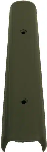 Durable olive green tactical component with mounting holes for outdoor and military applications.