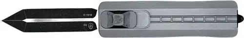 Durable gray retractable utility knife with double-edged blade, ideal for precise cutting tasks.