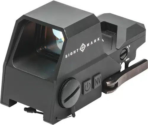 Compact reflex sight with adjustable brightness and windage for enhanced precision in shooting and hunting.