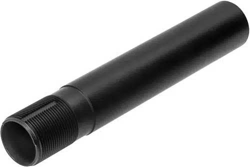 Matte black cylindrical tube with threaded end, ideal for durable mechanical applications and secure connections.