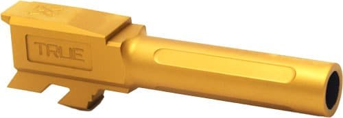 Gold finished handgun barrel TPG43BXG for enhanced performance and aesthetics in shooting and collecting.