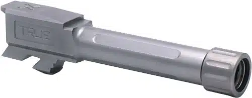 Premium stainless steel pistol barrel with threaded muzzle for enhanced accuracy and performance.