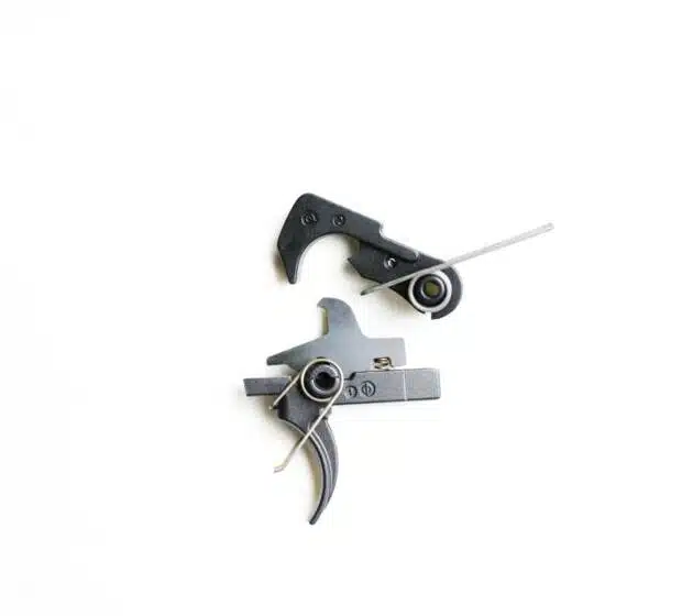 Durable metal firearm trigger assembly parts for enhanced responsiveness in semi-automatic and automatic firearms.