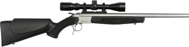 Sleek modern rifle with stainless steel barrel and precision scope for serious shooters.