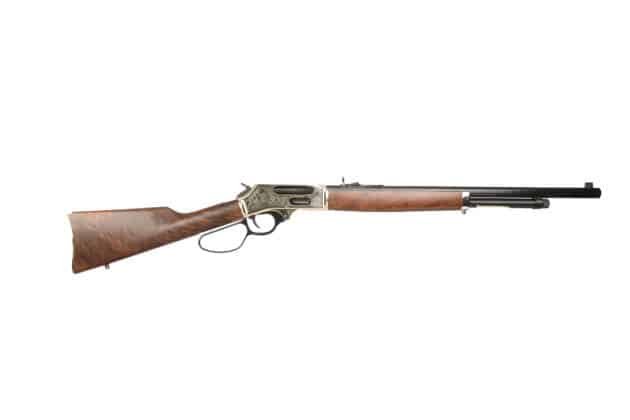 Henry Lever-Action Rifle: Elegant wood stock and matte black barrel blend classic style with modern reliability.